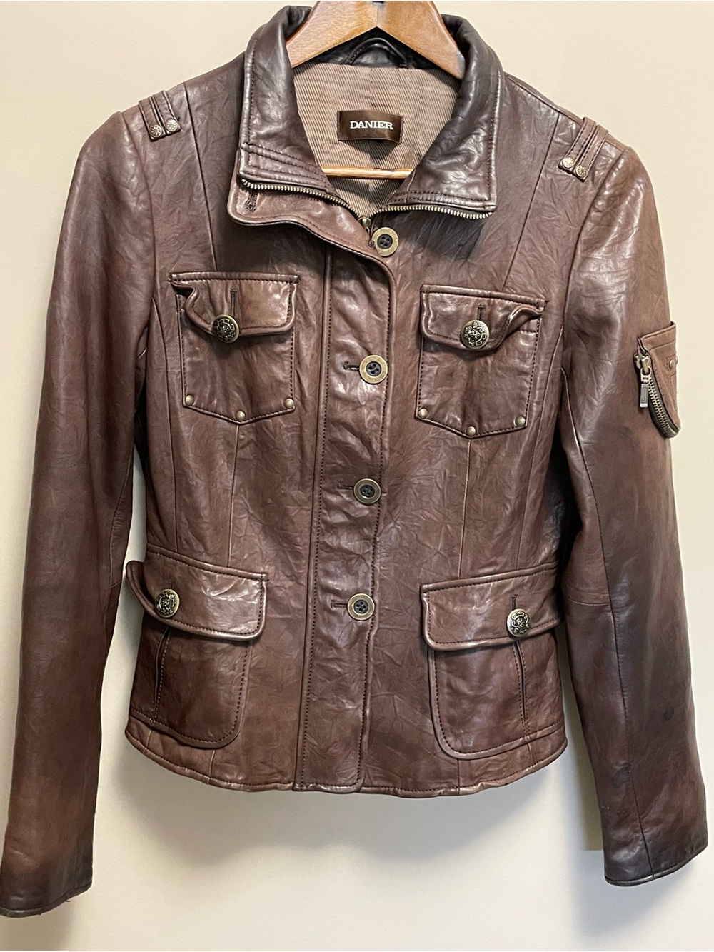 Danier Dark Brown Leather Military-Style Jacket Women’s XS
